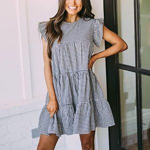 BBX Lephsnt Womens Wrap V Neck Dresses for Wedding Guest Casual Pleated Long Sle